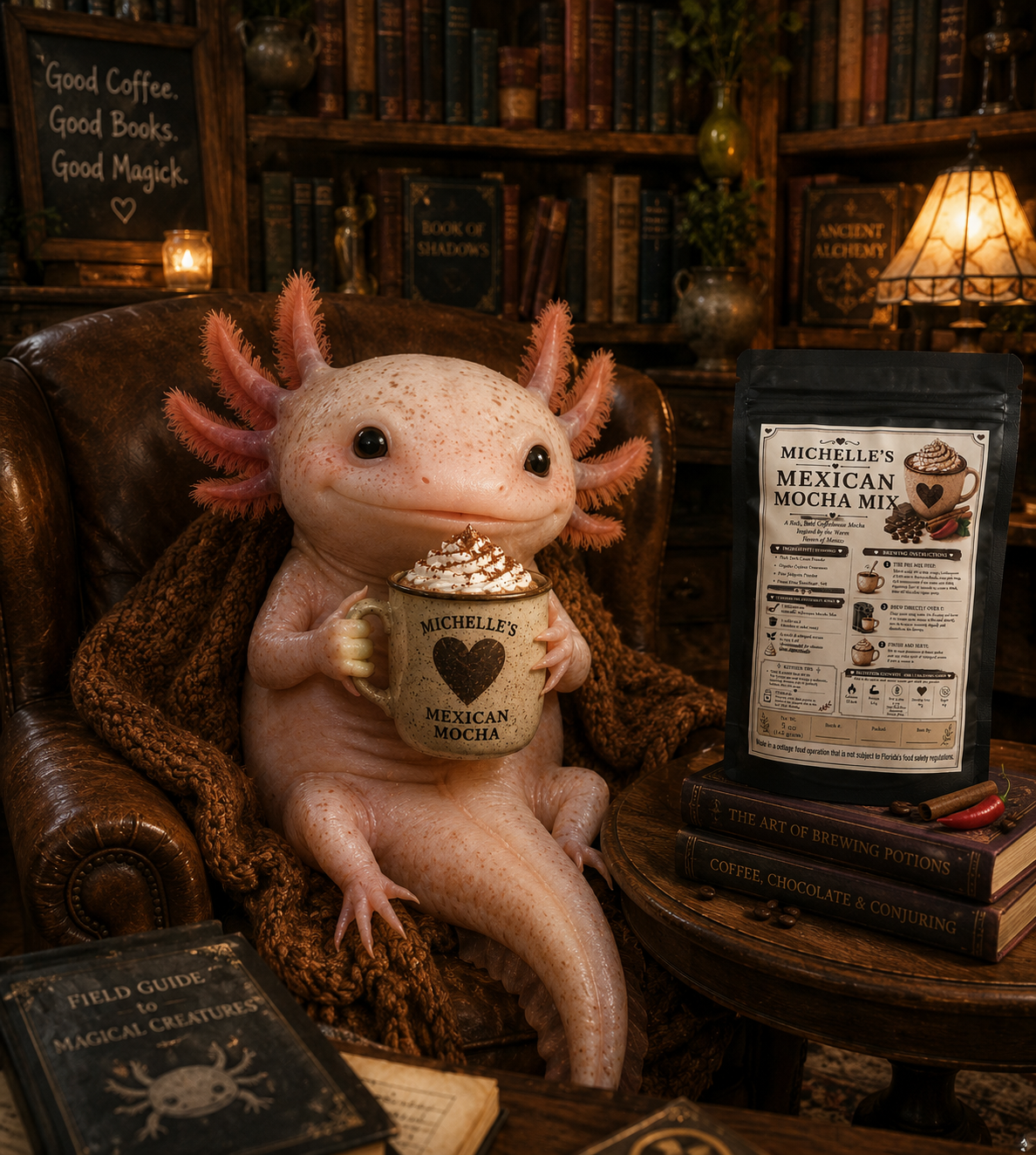 Axolotl enjoying Michelle's Mexican Mocha