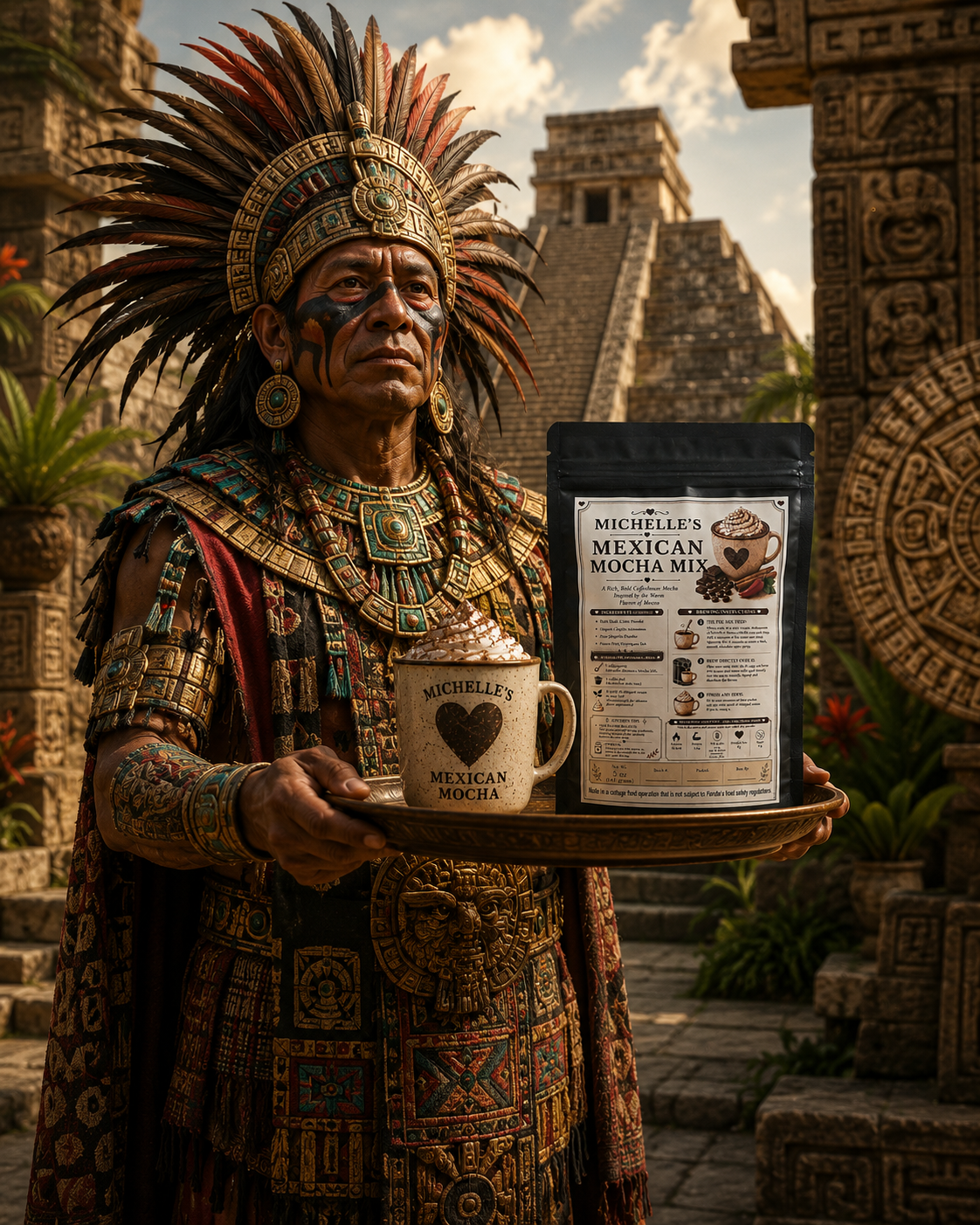 Aztec offering Michelle's Mexican Mocha to the tribe