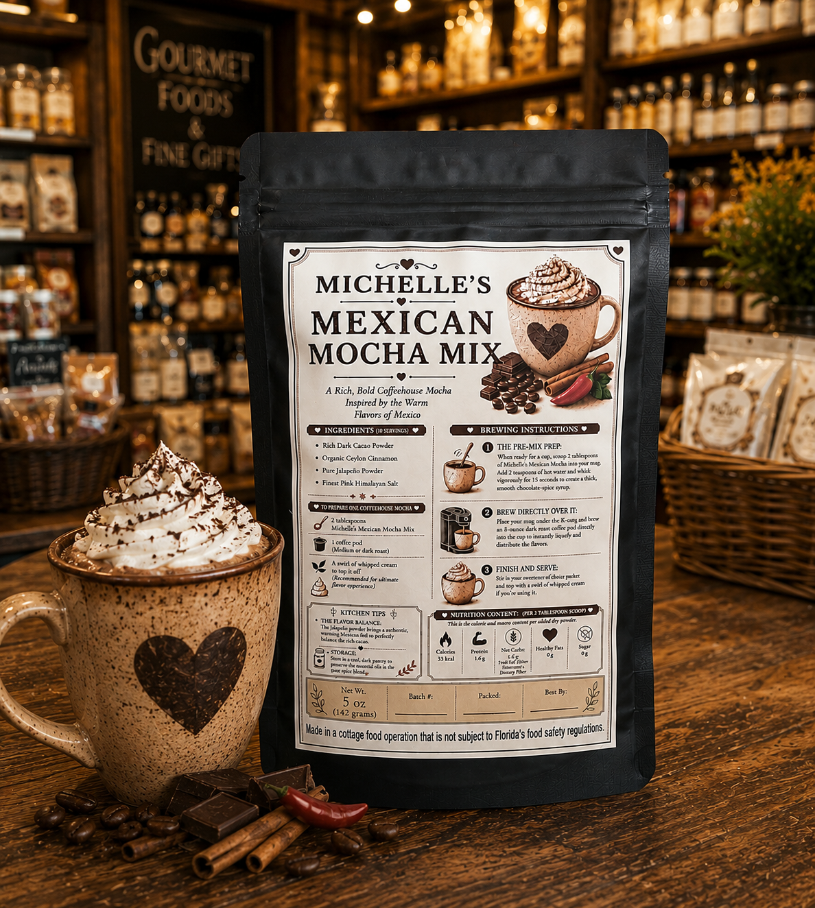 Michelle's Mexican Mocha on display in a store