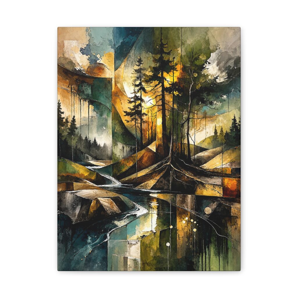 Abstract Forest Landscape Canvas Stretched | Tree Reflections Wall Art