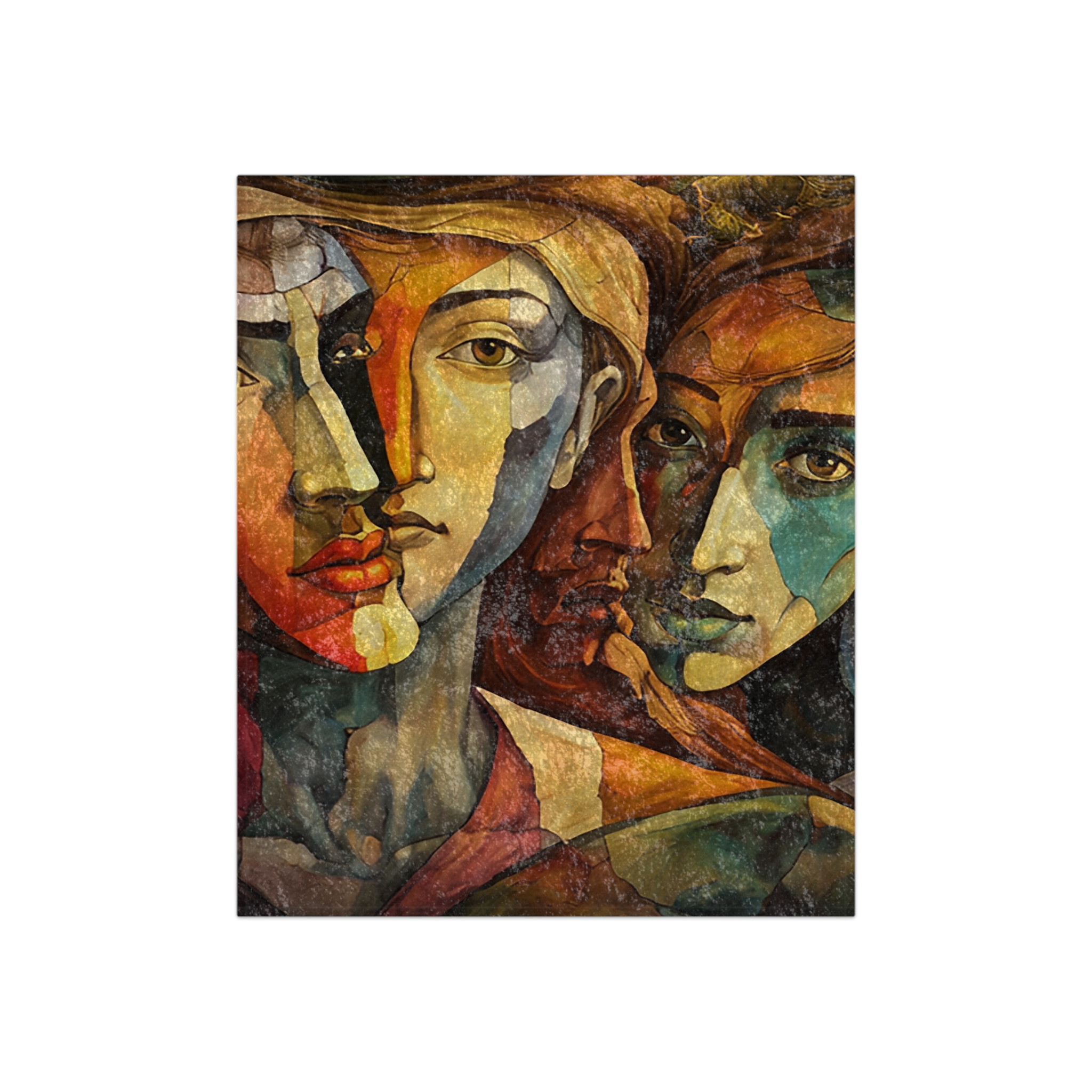 Masters of Time Artwork Crushed Velvet Blanket | Colorful Cubist Portrait Throw - Image 3