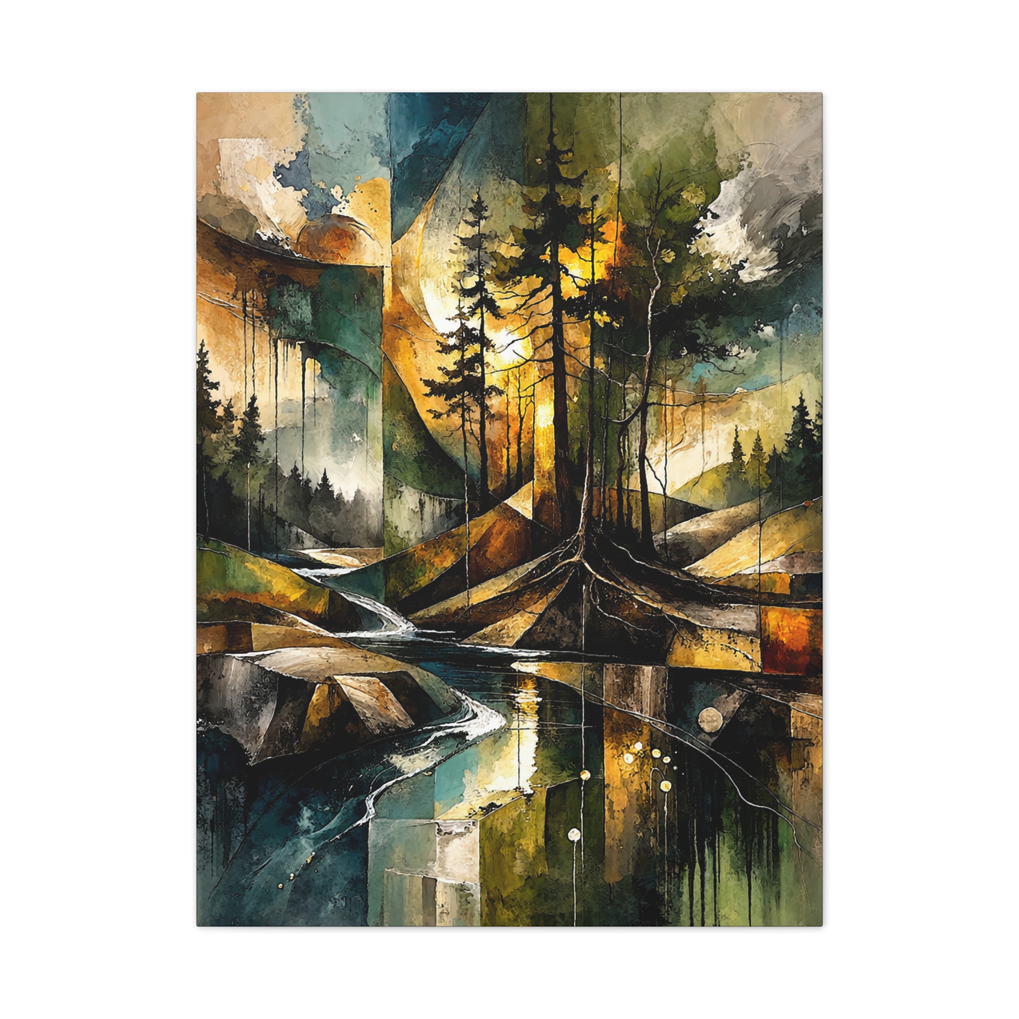 Abstract Forest Landscape Canvas Stretched | Tree Reflections Wall Art - Image 16