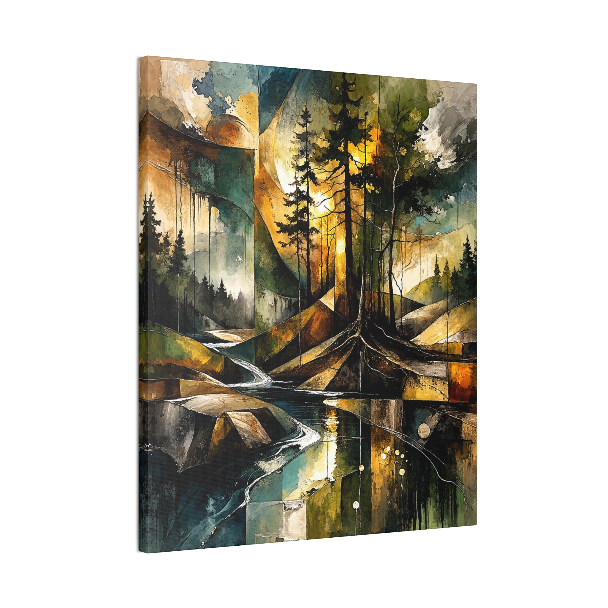 Abstract Forest Landscape Canvas Stretched | Tree Reflections Wall Art - Image 9