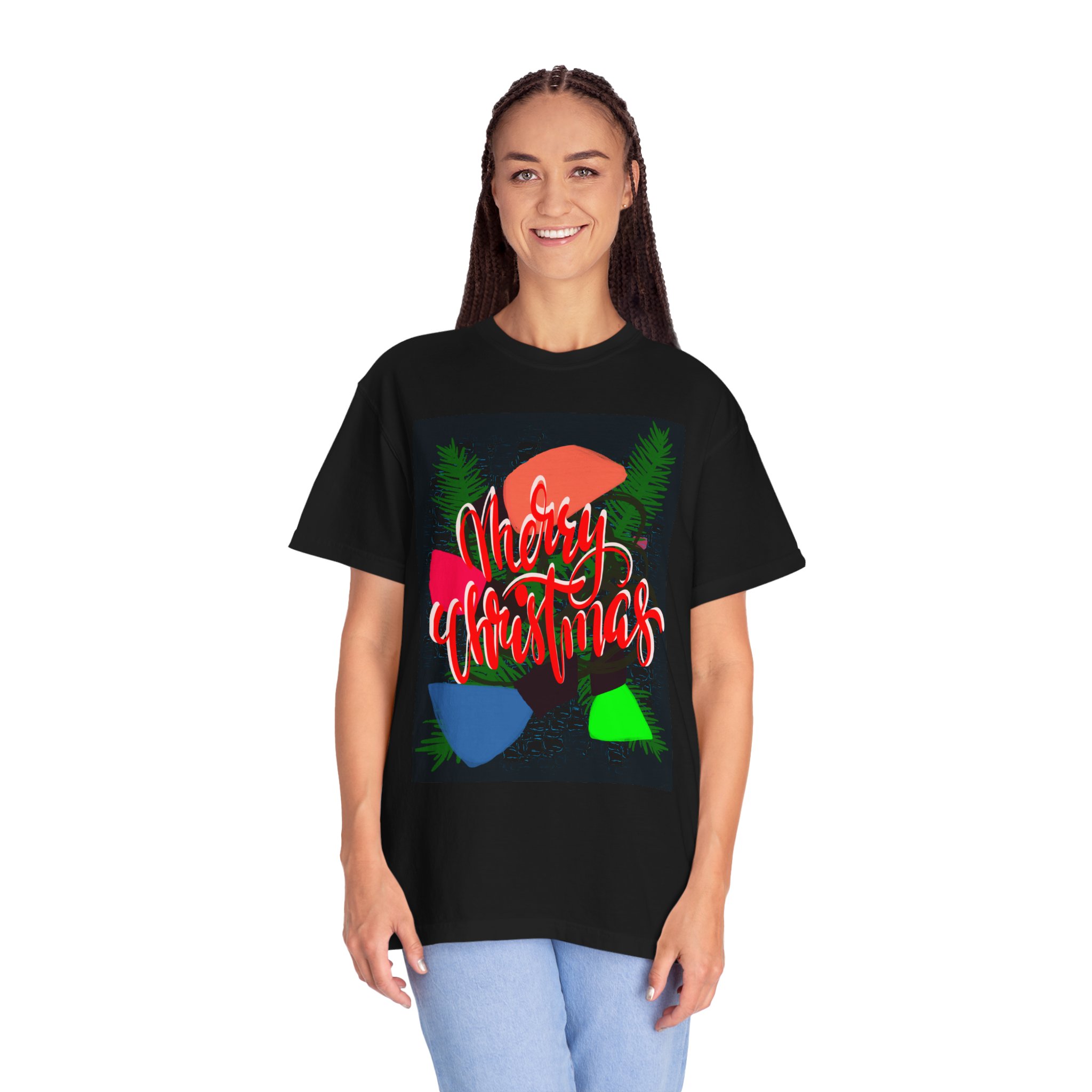 Merry Christmas - Lights Unisex Garment-Dyed T-shirt - Image 2