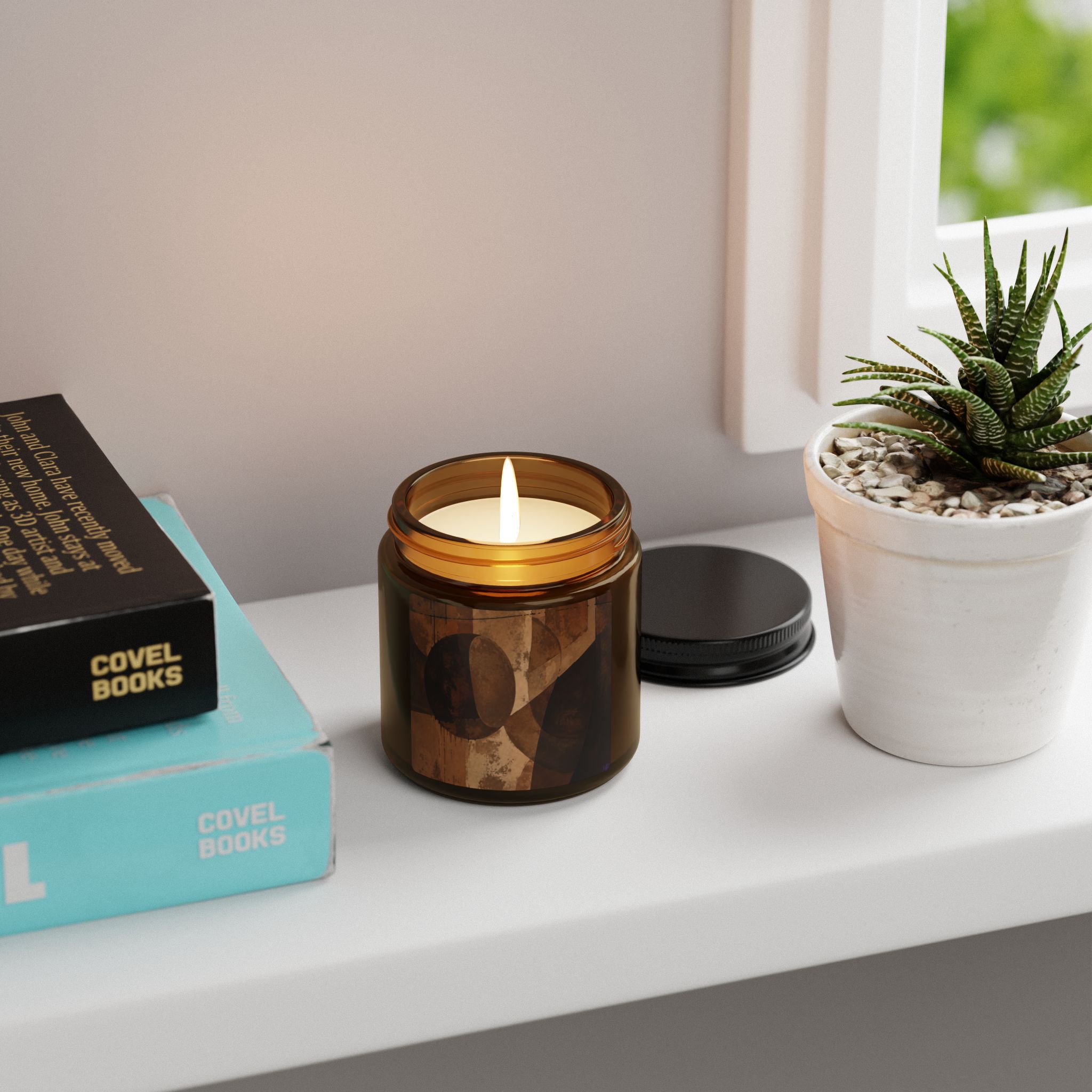 Shapes of Brown Geometric Amber Jar Candle | Soy Scented Candle - Image 3