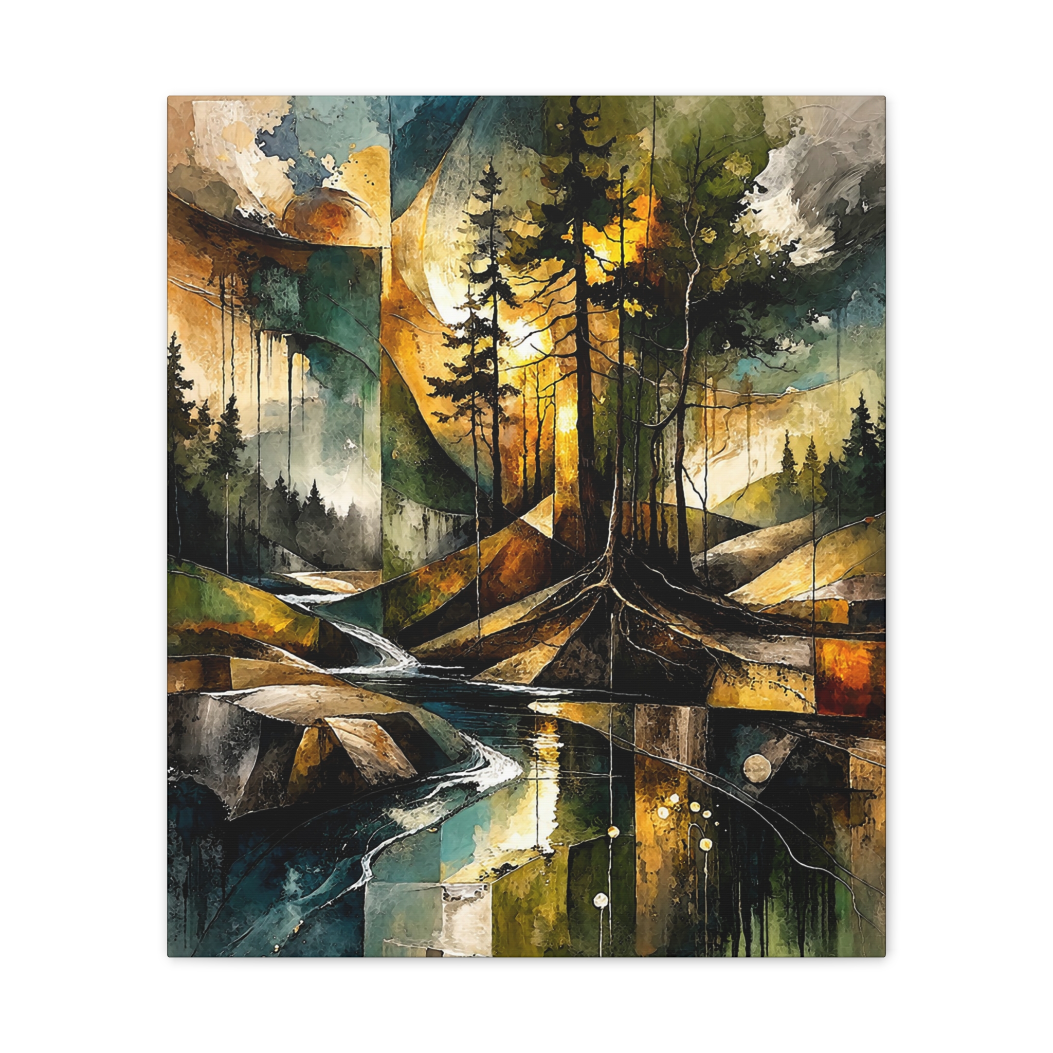 Abstract Forest Landscape Canvas Stretched | Tree Reflections Wall Art - Image 8
