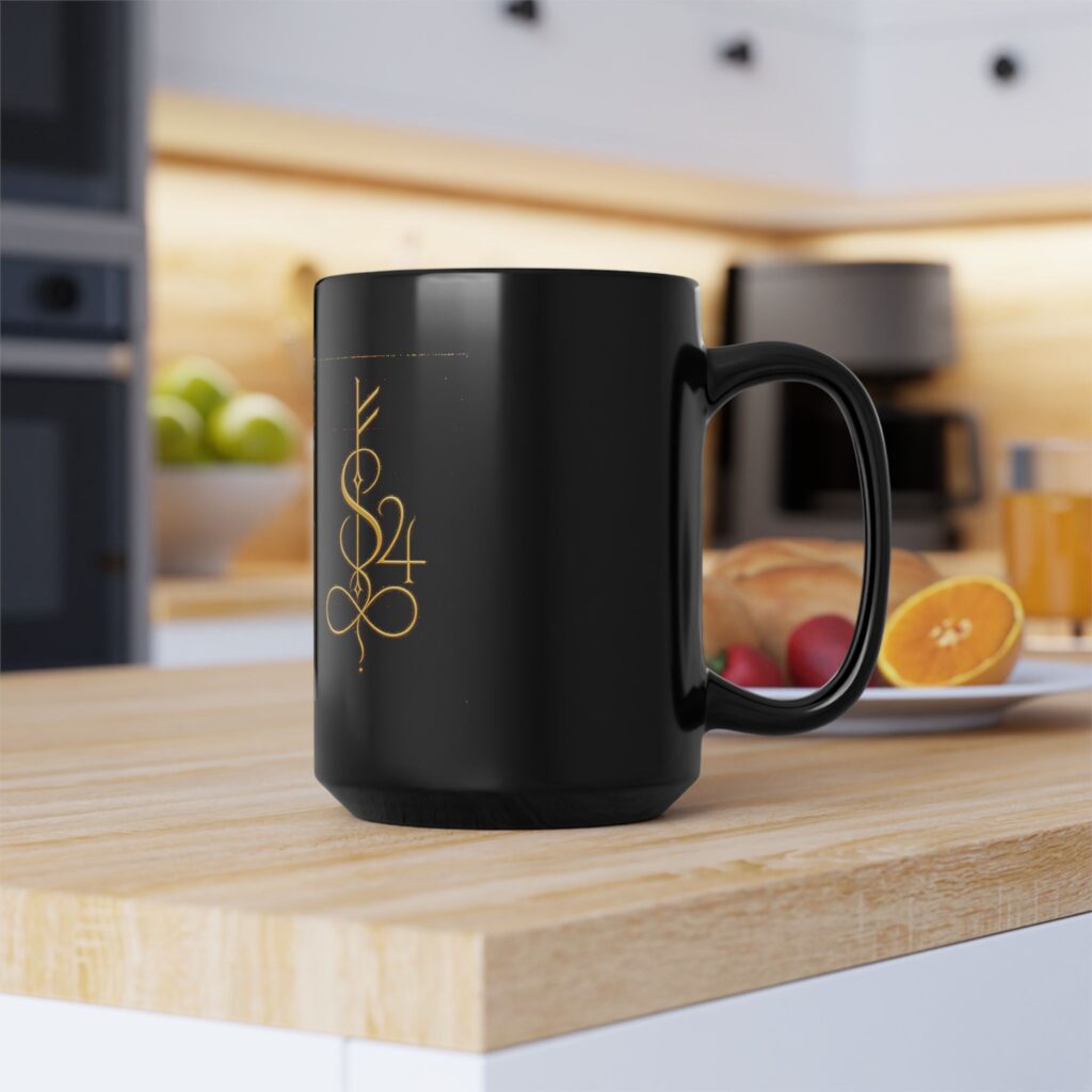 Wealth, Prosperity, and Health Sigil Line Art Mug | Black Ceramic Coffee Cup
