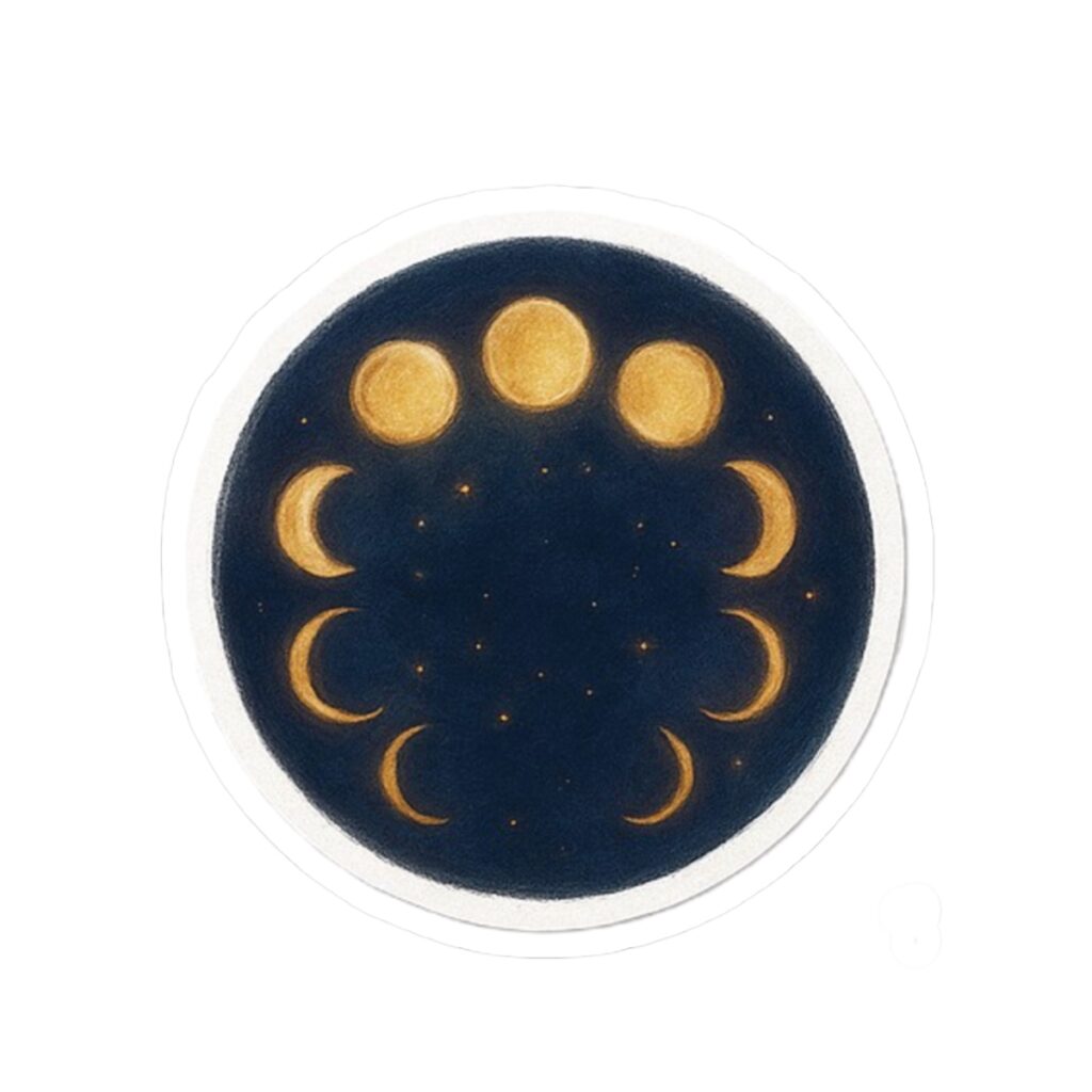 Moon Phases Sticker | Crescent to Full Moon Kiss-Cut Sticker, Celestial Night Design