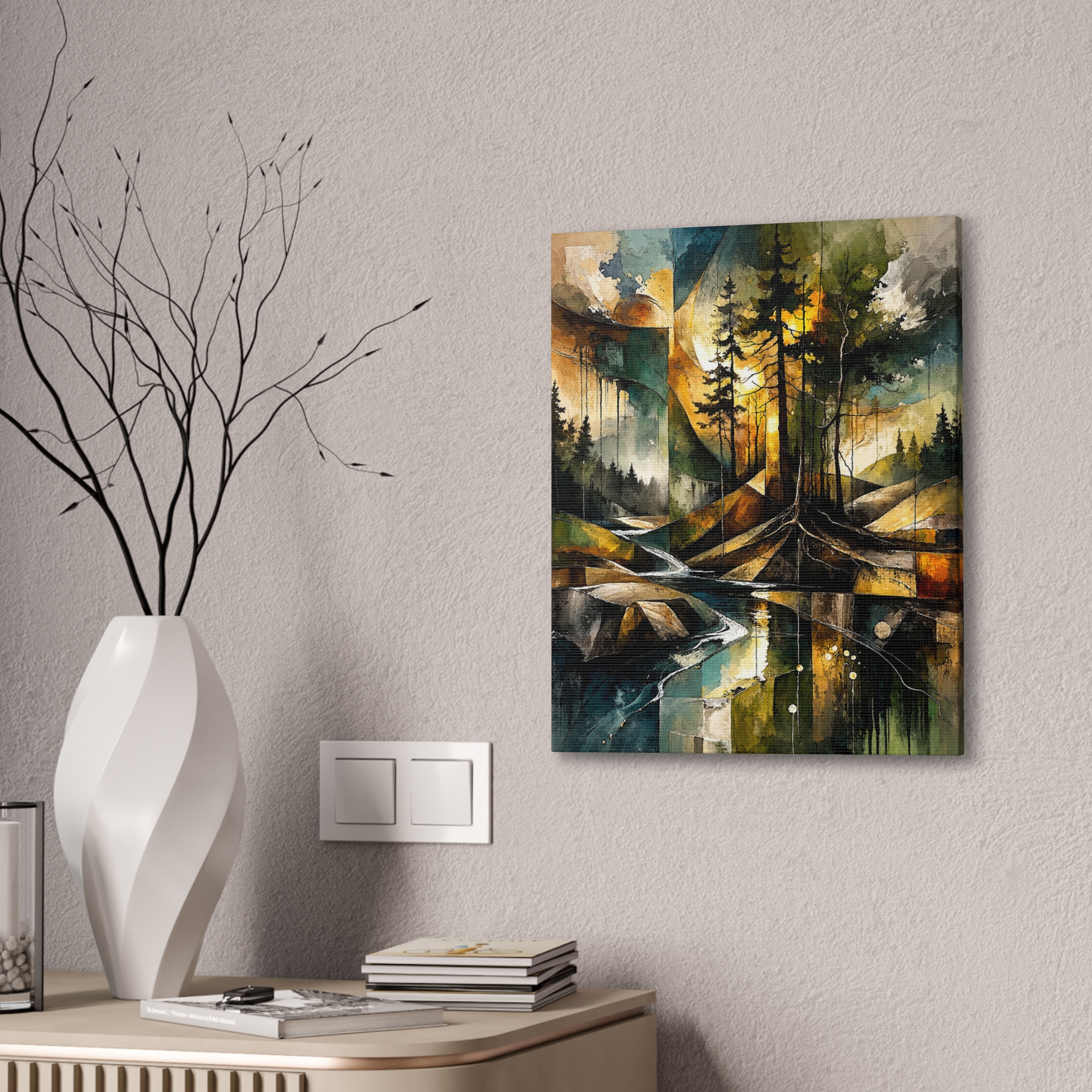 Abstract Forest Landscape Canvas Stretched | Tree Reflections Wall Art - Image 7
