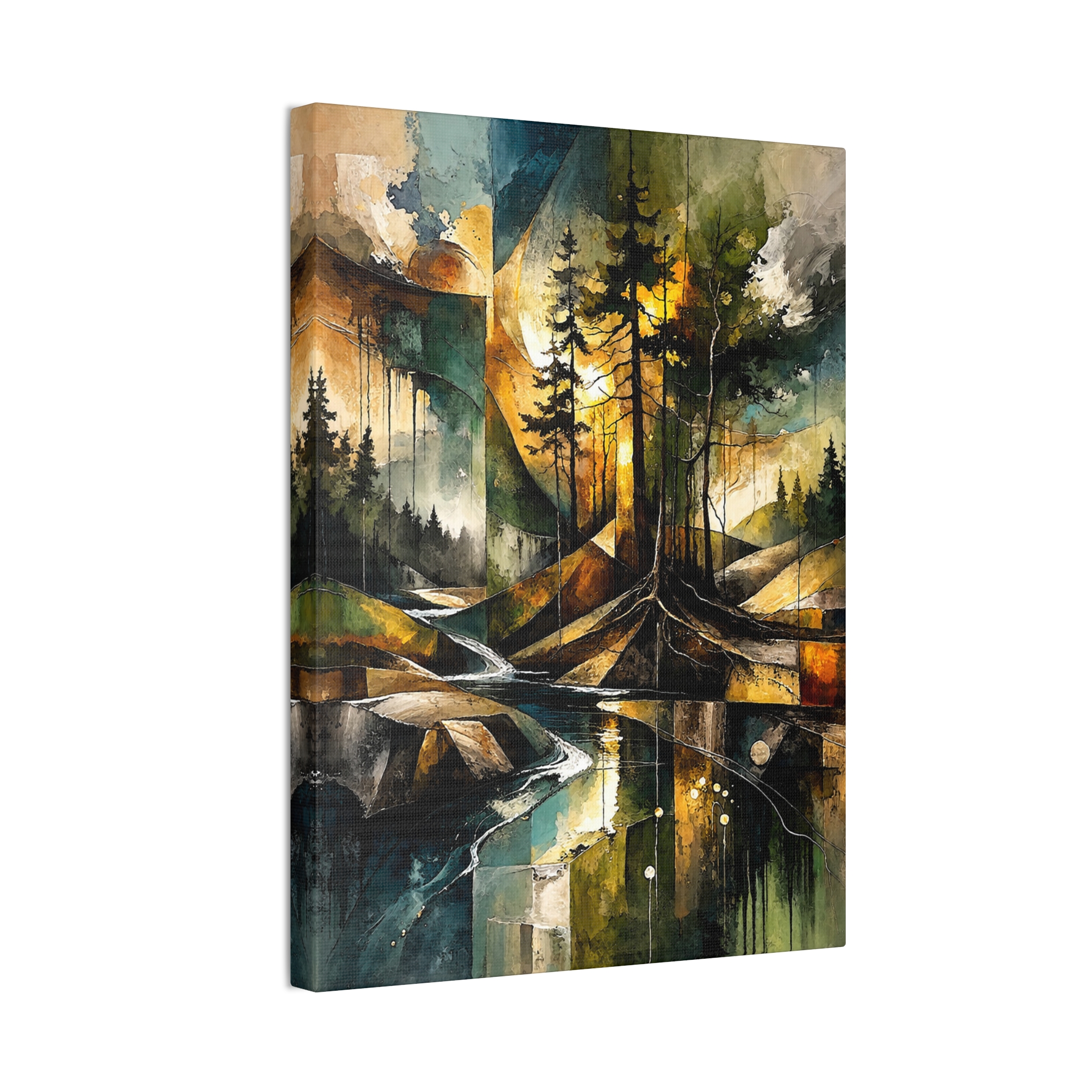 Abstract Forest Landscape Canvas Stretched | Tree Reflections Wall Art - Image 2