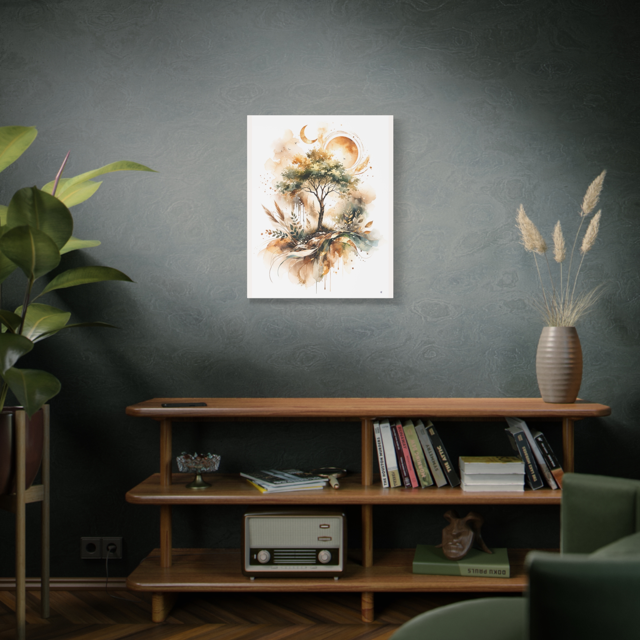 BOHO Watercolor Tree Moon art canvas - Image 4