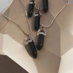 Black Obsidian Crystal Point,  Plated .999 STERLING SILVER Snake Chain Necklace