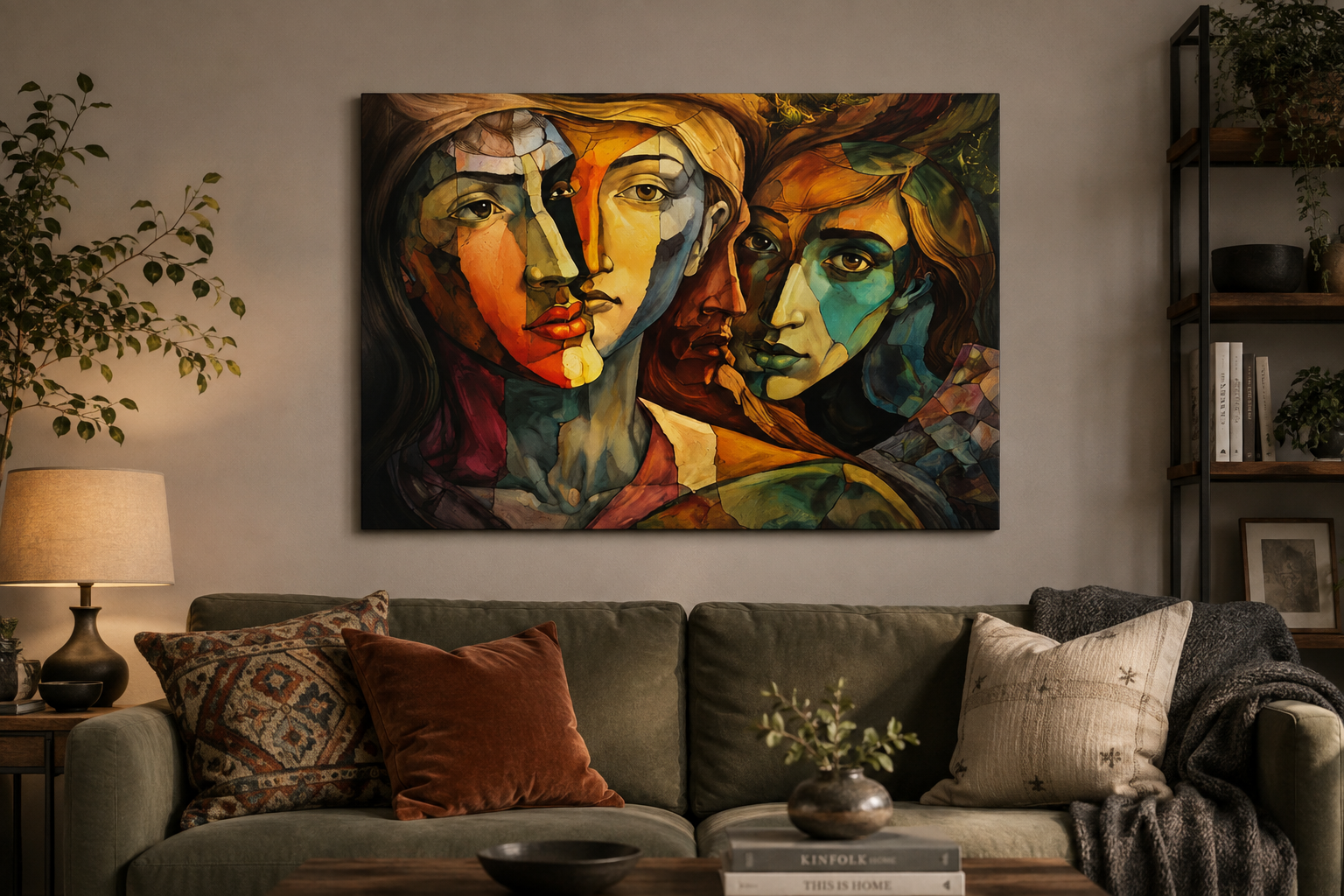 Masters of Time Abstract Cubist Faces Canvas Stretched | Multi-Color Portrait Wall Art