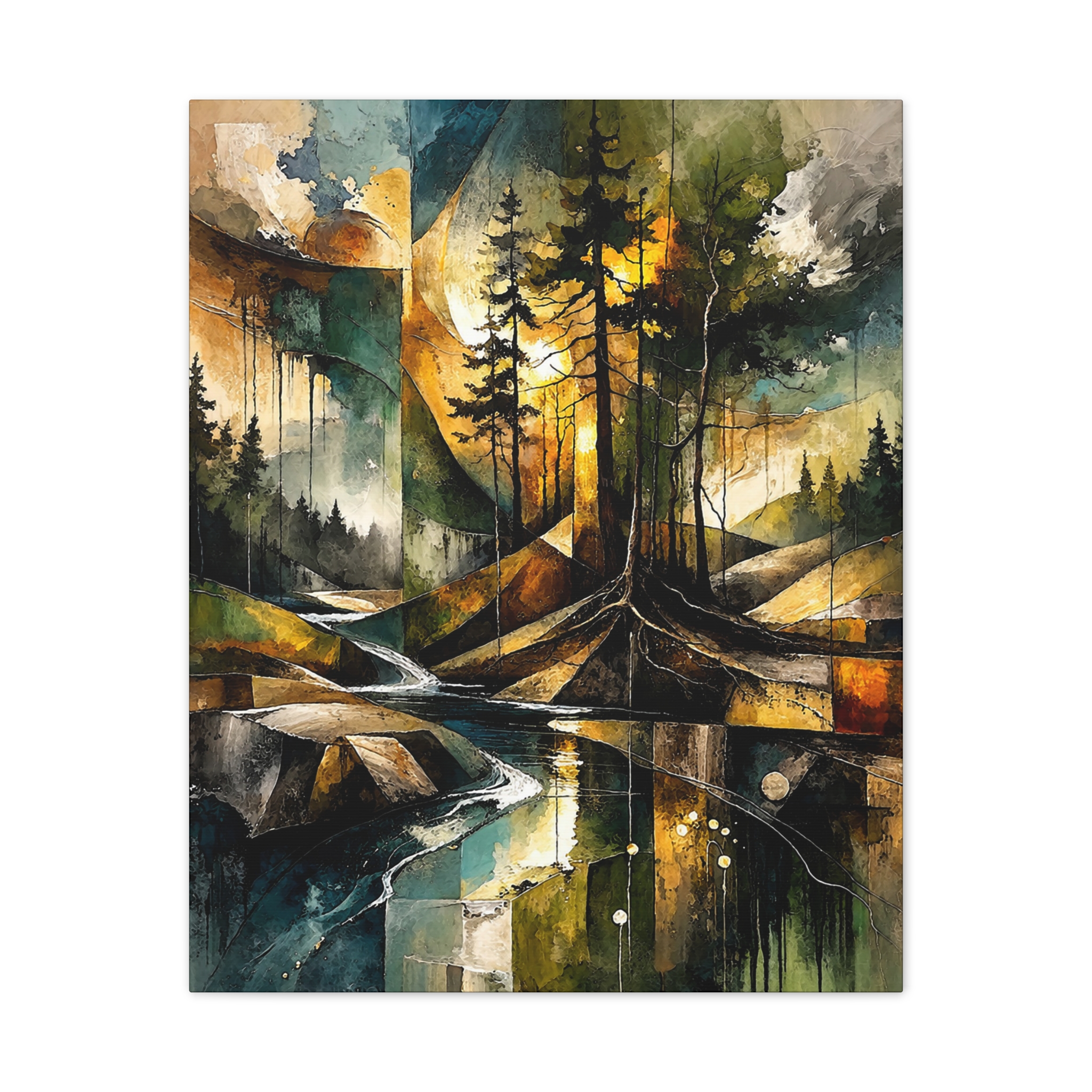 Abstract Forest Landscape Canvas Stretched | Tree Reflections Wall Art - Image 12