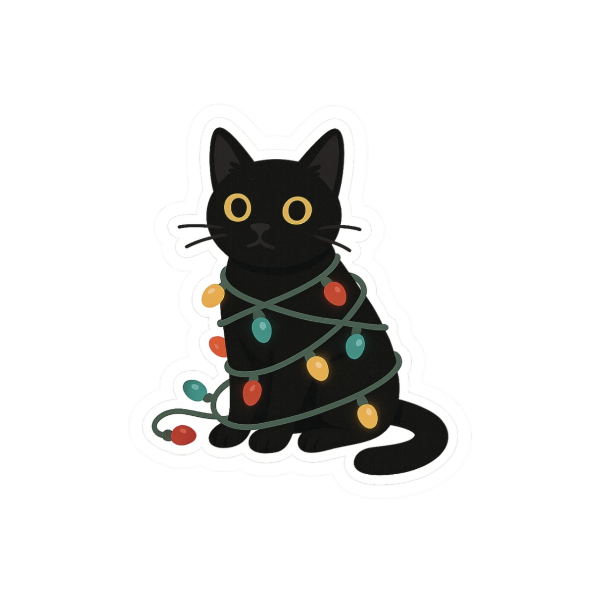 Black Cat Wrapped in Christmas Lights Sticker | Kiss-Cut Sticker - Image 3