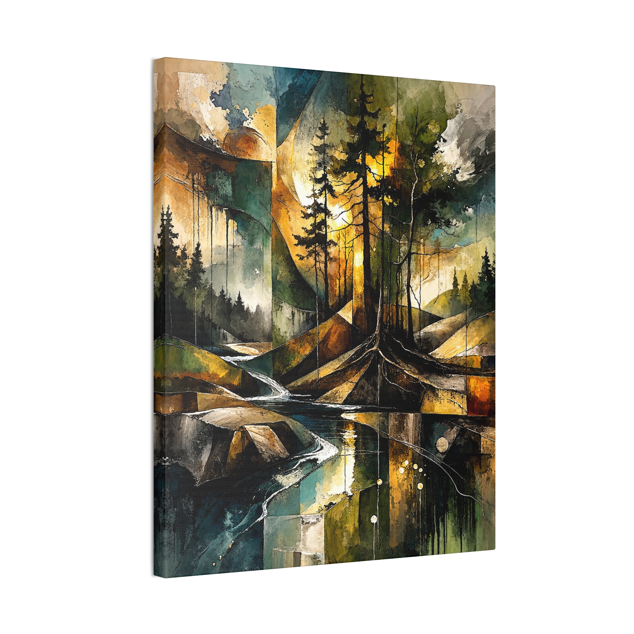 Abstract Forest Landscape Canvas Stretched | Tree Reflections Wall Art - Image 5