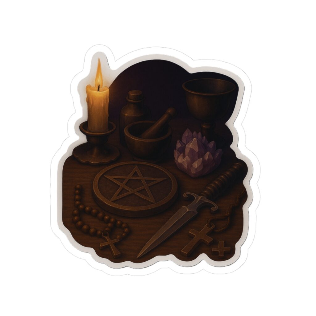 Witchcraft Altar Sticker | Occult Pentagram, Candle, Crystal Kiss-Cut Sticker