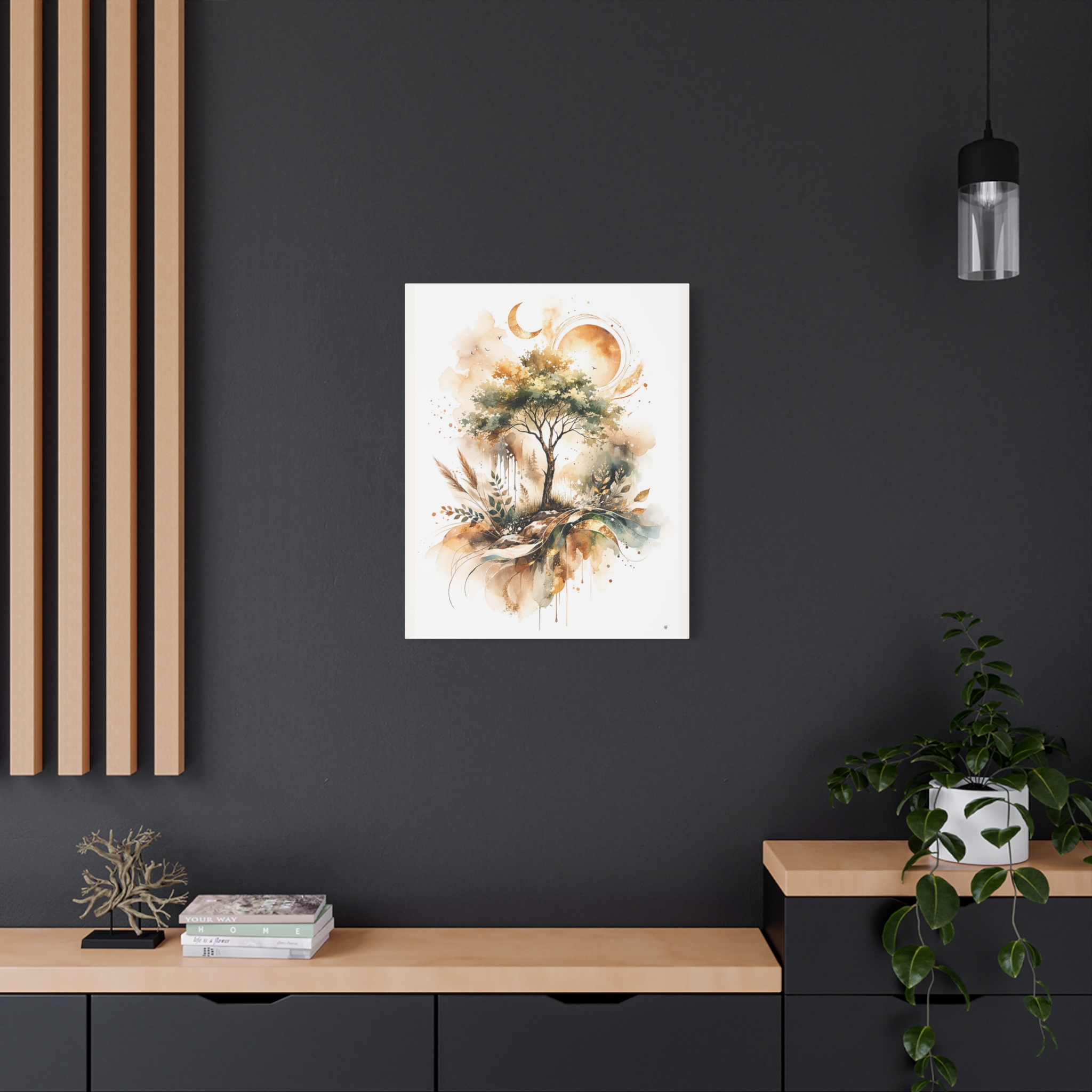 BOHO Watercolor Tree Moon art canvas - Image 3