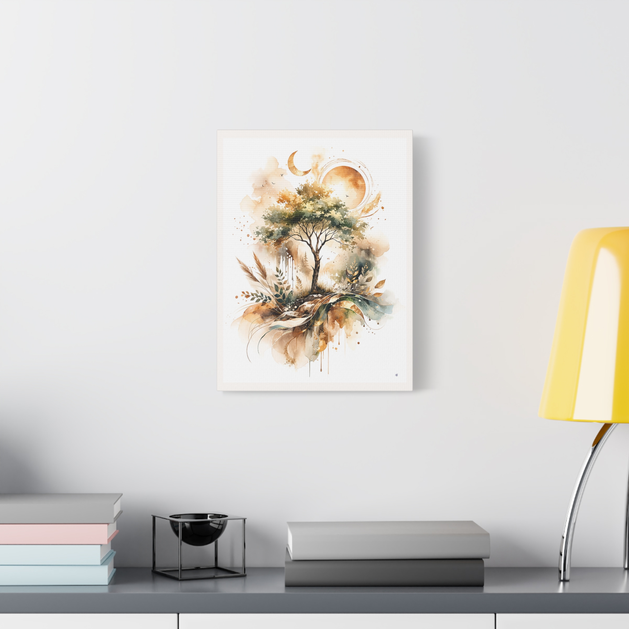 BOHO Watercolor Tree Moon art canvas - Image 2