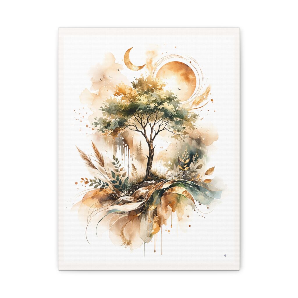 BOHO Watercolor Tree Moon art canvas