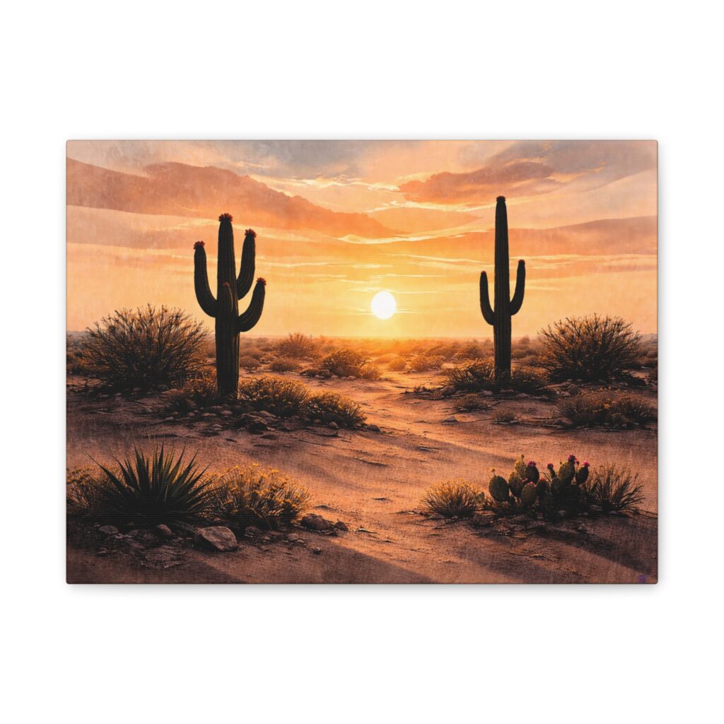 Desert Sunset with Saguaro Cacti Canvas
