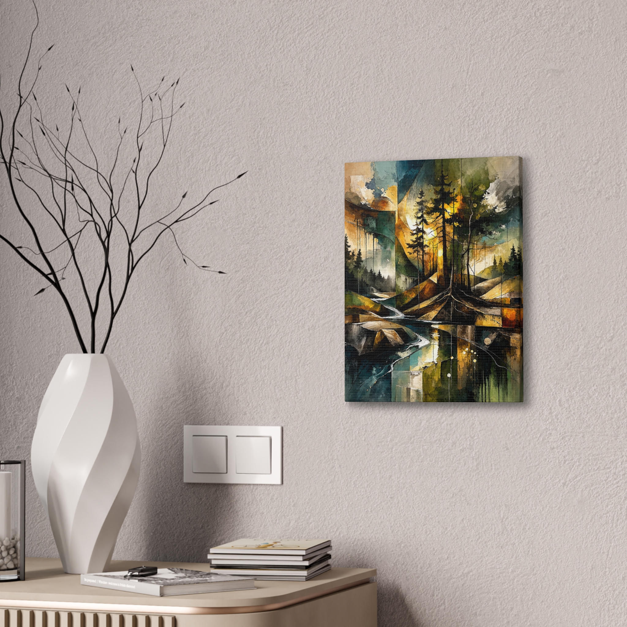 Abstract Forest Landscape Canvas Stretched | Tree Reflections Wall Art - Image 4