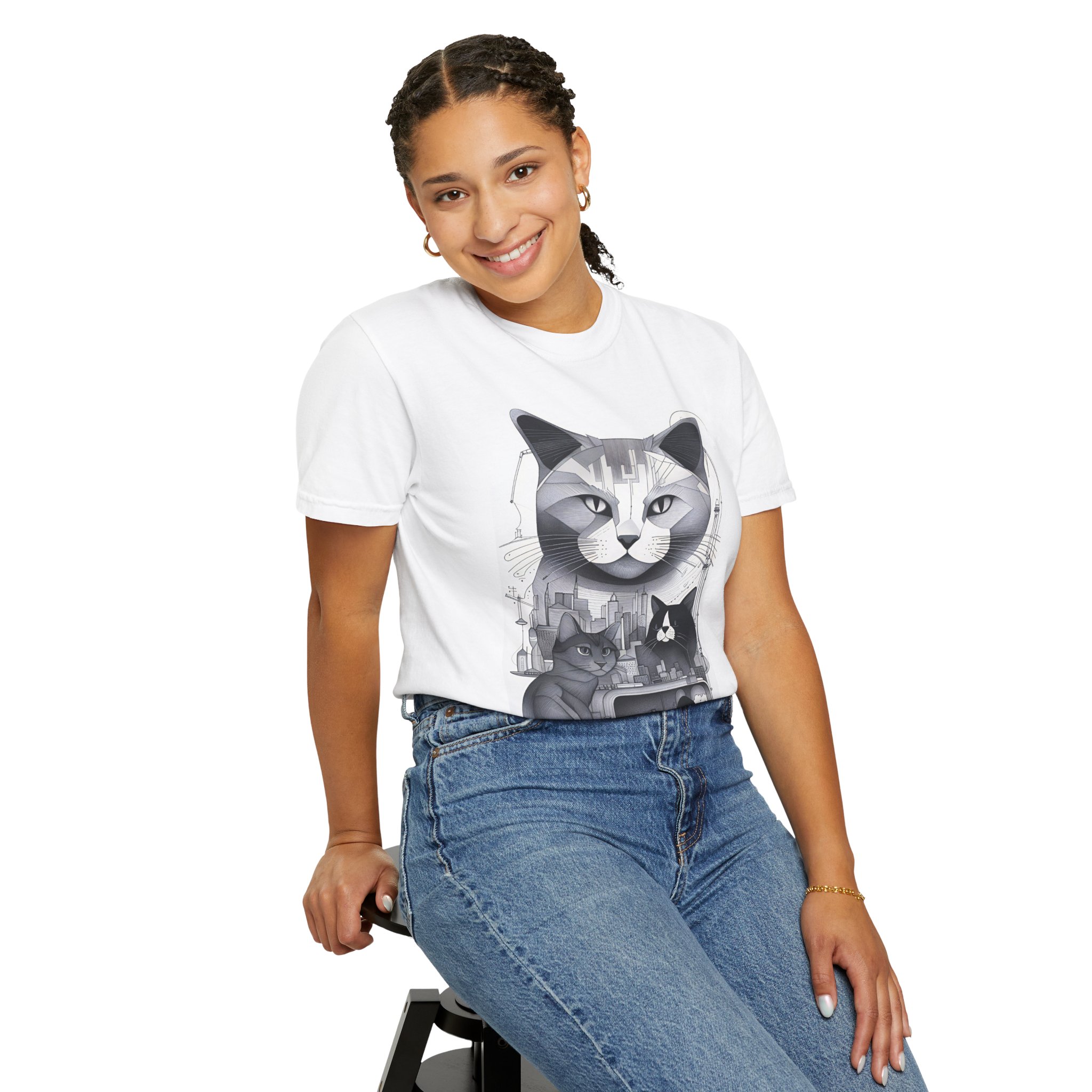 Cats In The City Unisex Garment-Dyed T-shirt - Image 4